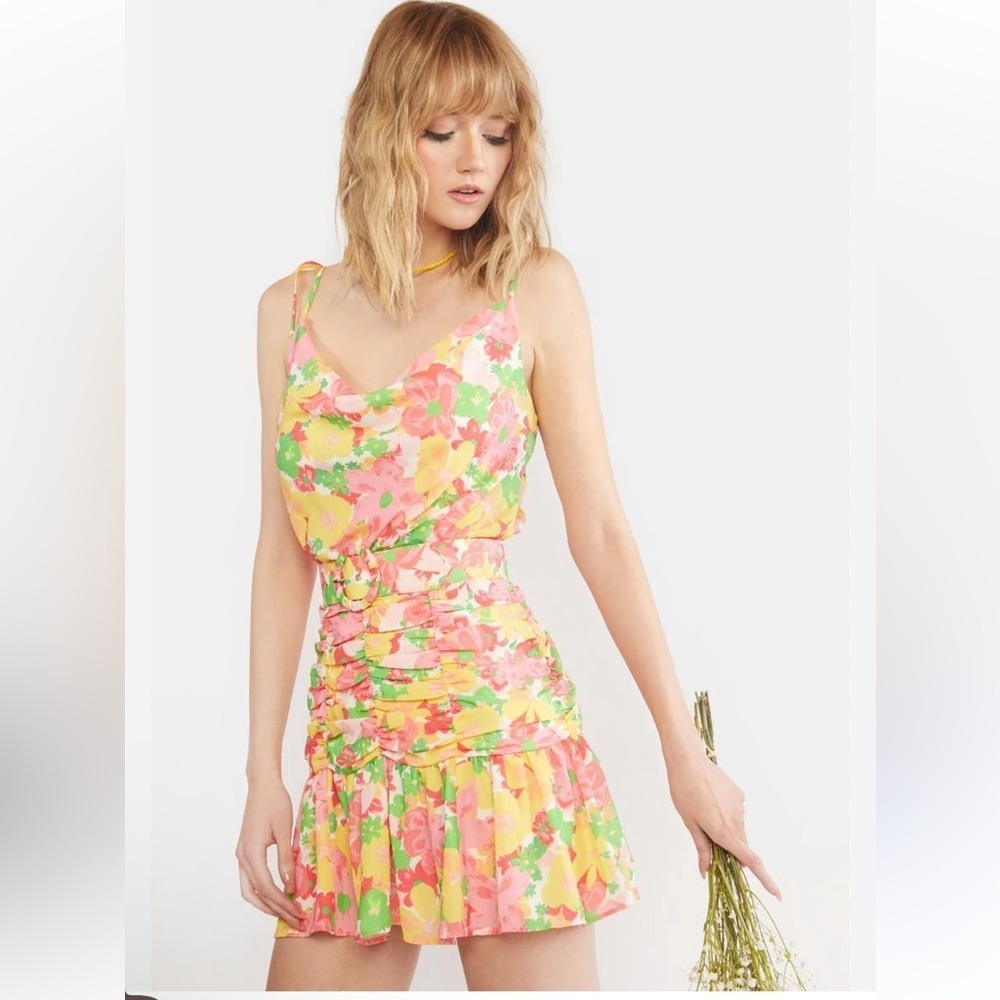 For Love and Lemons Revolve Miranda Mini Dress Tie Back Ruched Bodice Size Small